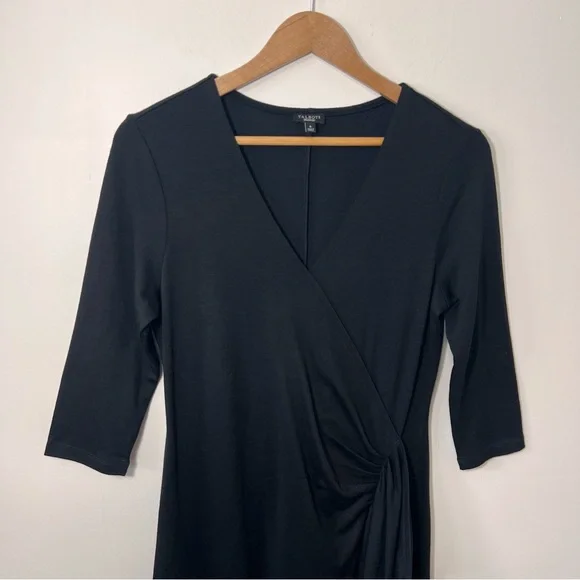 Talbots Black Wool Blend Dress Size 6 Faux Wrap Knee Length - Picture 3 of 13